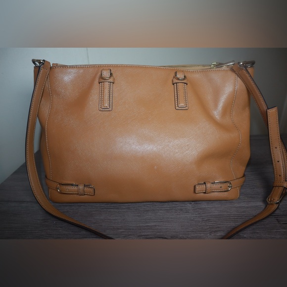 Tory Burch "Pre-Owned" Brown Saffiano Leather Double Zip Tote Crossbody Bag - Picture 4 of 5
